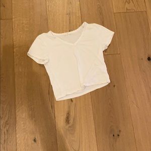 Tight, cropped v-neck, white tee